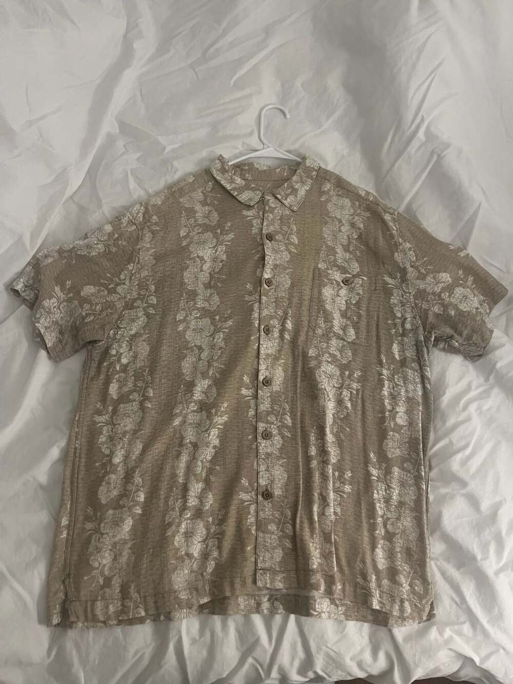 Ocean & Coast Tan Floral Short Sleeve Button Down Hawaiian Shirt